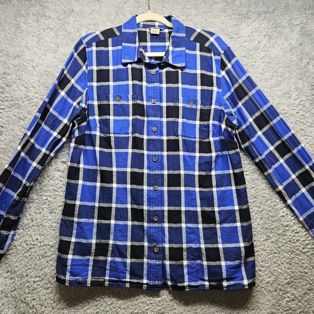 Duluth Trading Mens Blue Flannel Shirt Size Large Plaid Button Up Casual